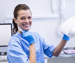 Dental hygienist smiles